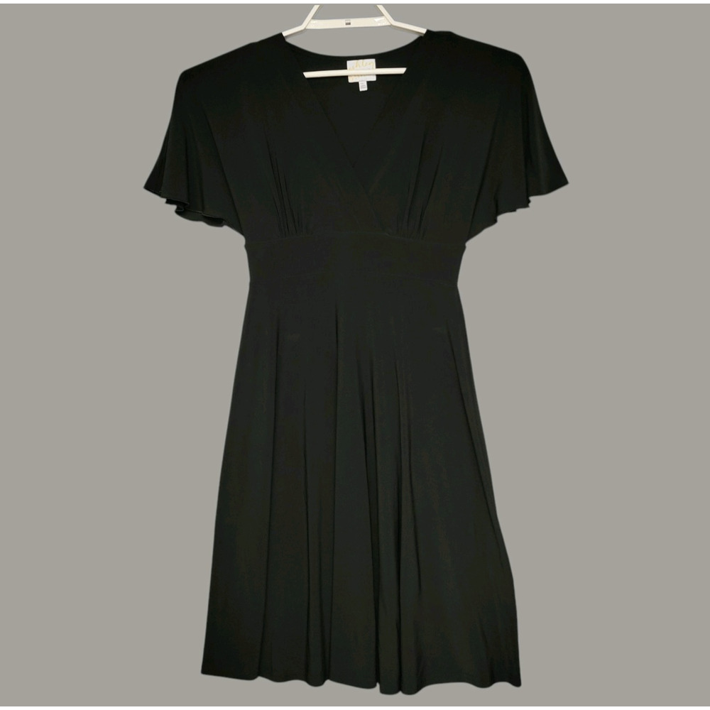 Ashley Graham Beyond Empire Dress Womens S Black Flowy Flutter Sleeves Stretches